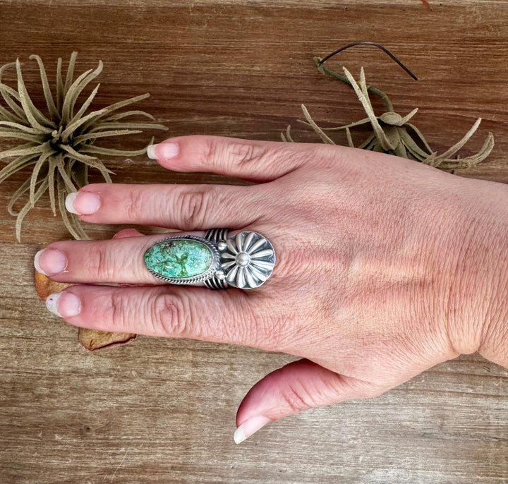 Green Turquoise Concho Ring – Size 9 – Navajo Handmade by Boyd Ashley ring Shopify Collective The Bijoux FAB Jewelry The Bijoux FAB Jewelry