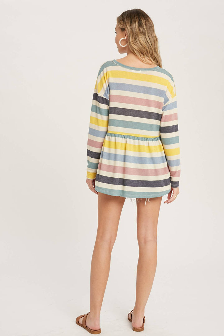 BUTTON FRONT MULTI STRIPE TOP Shirt 60% off Women's Bluivy