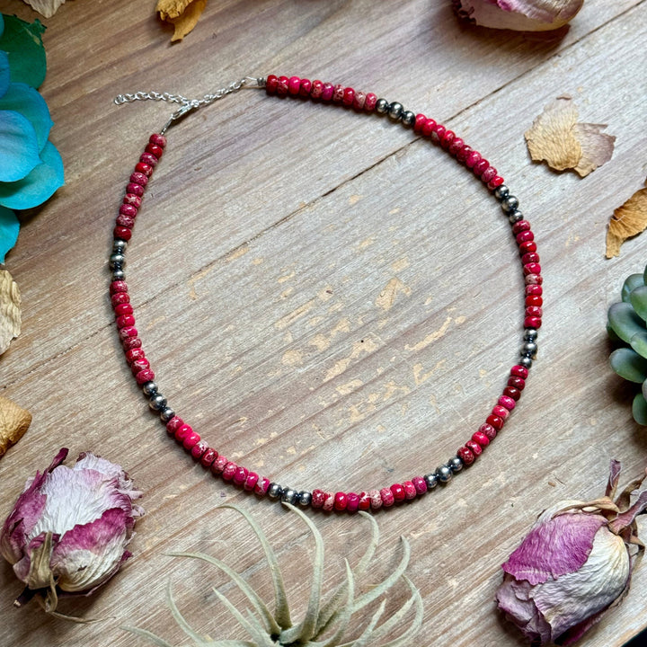 Pink Variscite & Sterling Pearl Necklace 17.5” Necklaces Shopify Collective The Bijoux FAB Jewelry The Bijoux FAB Jewelry