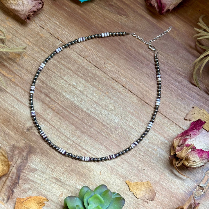 Wampum Shell & Sterling Silver Necklace 4mm 16" Necklaces Shopify Collective The Bijoux FAB Jewelry The Bijoux FAB Jewelry