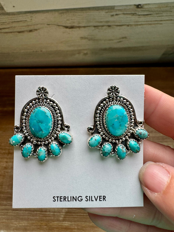 Stud earrings Kingman turquoise and sterling silver Earrings Shopify Collective The Bijoux FAB Jewelry The Bijoux FAB Jewelry