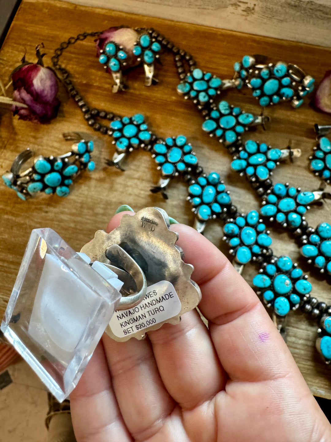 Complete Squash Blossom Set – Kingman Turquoise – Sterling Silver – Navajo Made by Wilson Dawes jewelry set Shopify Collective The Bijoux FAB Jewelry The Bijoux FAB Jewelry