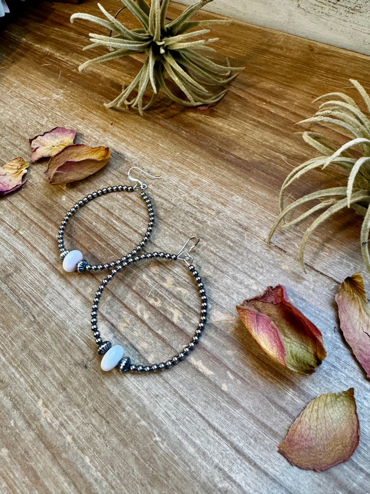 Smaller Sterling Silver Pearls Hoops with Pink Conch Earrings Shopify Collective The Bijoux FAB Jewelry The Bijoux FAB Jewelry