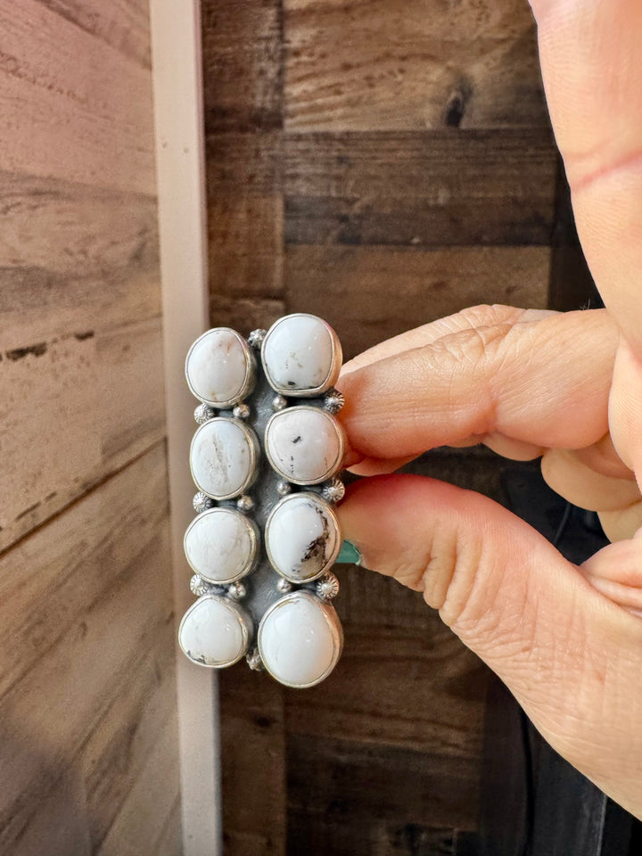 White Buffalo Turquoise Ring – 8-Stone Adjustable Long Statement Ring ring Shopify Collective The Bijoux FAB Jewelry The Bijoux FAB Jewelry