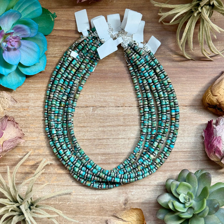 14” Turquoise Heishi & Sterling Silver Saucer Necklace – The Bijoux FAB Necklaces Shopify Collective The Bijoux FAB Jewelry The Bijoux FAB Jewelry