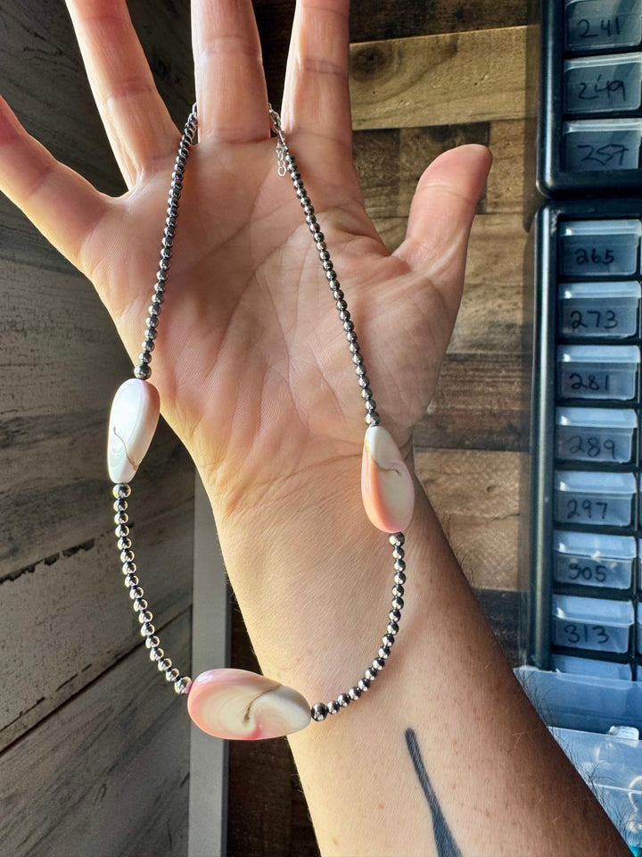 Sterling Silver Choker – 3 Flat Pink Conch Teardrops – 14.5" Approx. Necklaces Shopify Collective The Bijoux FAB Jewelry The Bijoux FAB Jewelry