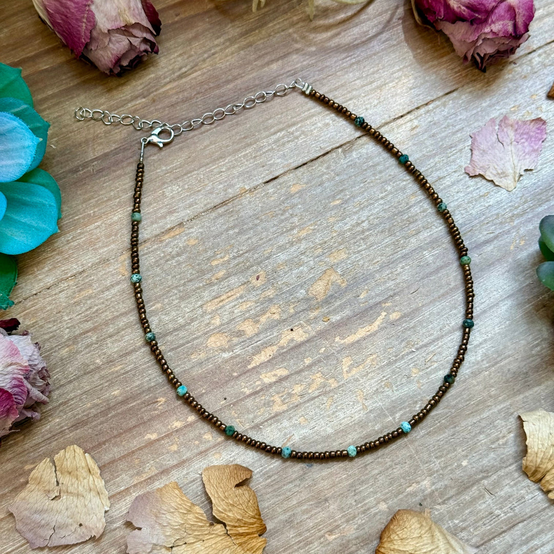 Turquoise & Copper Glass Bead Choker 14” Choker Shopify Collective The Bijoux FAB Jewelry The Bijoux FAB Jewelry