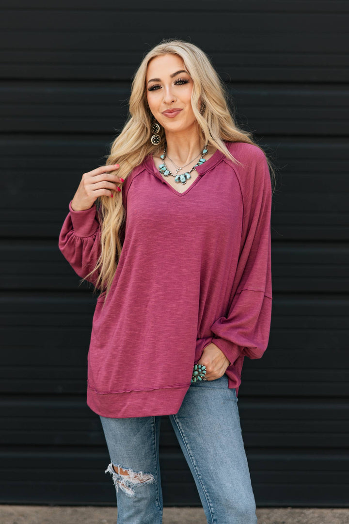 Flowy Split Neck Top Autumn Rose Andrée by Unit