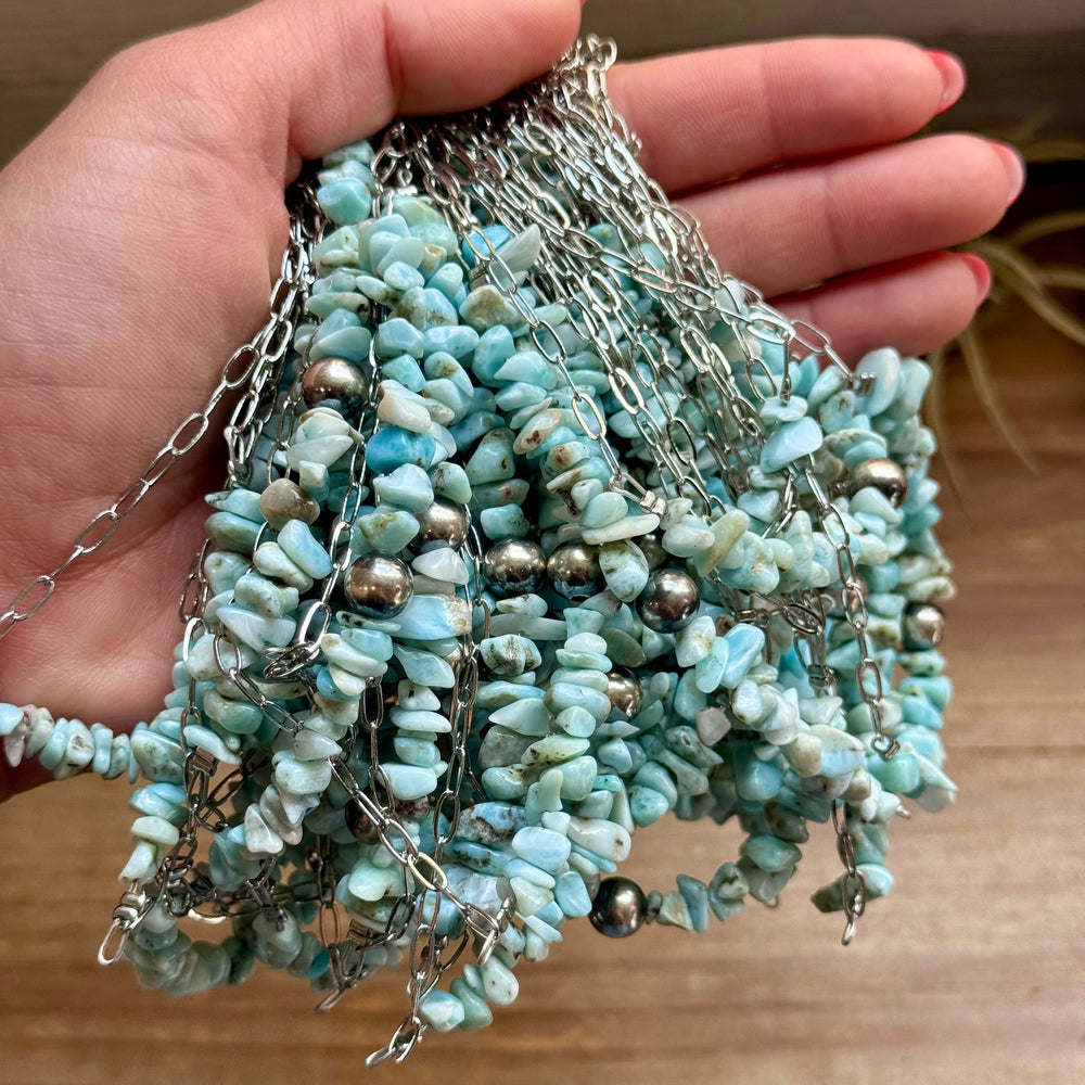 16” Larimar Chip Necklace – Sterling Silver & Paperclip Chain Necklaces Shopify Collective The Bijoux FAB Jewelry The Bijoux FAB Jewelry