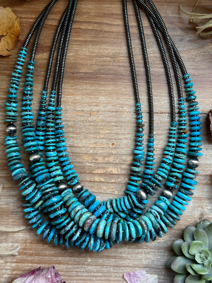 Dark Blue Turquoise Graduated Necklace with Sterling Silver Pearls & Hematite – 23” Necklaces Shopify Collective The Bijoux FAB Jewelry The Bijoux FAB Jewelry