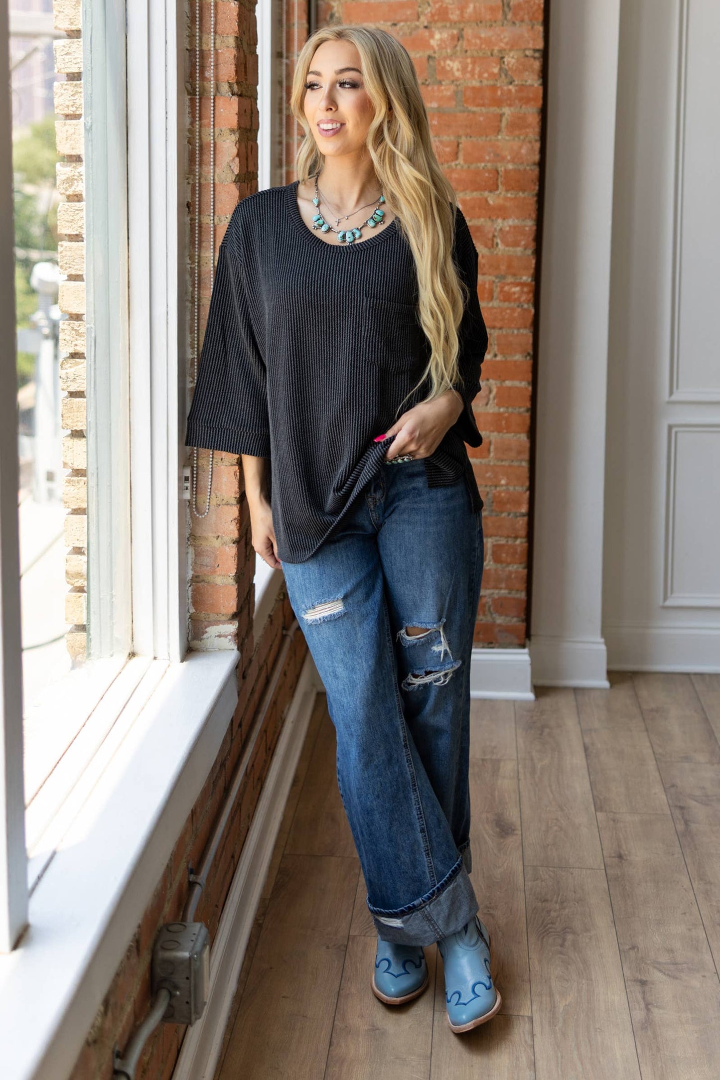 Ribbed 3/4 Sleeve Knit Top Andrée by Unit
