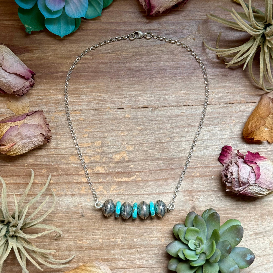 87 - Sterling Silver Kingman Turquoise & Mercury Dime Bar Necklace by Jason Ogg Necklaces Shopify Collective The Bijoux FAB Jewelry The Bijoux FAB Jewelry