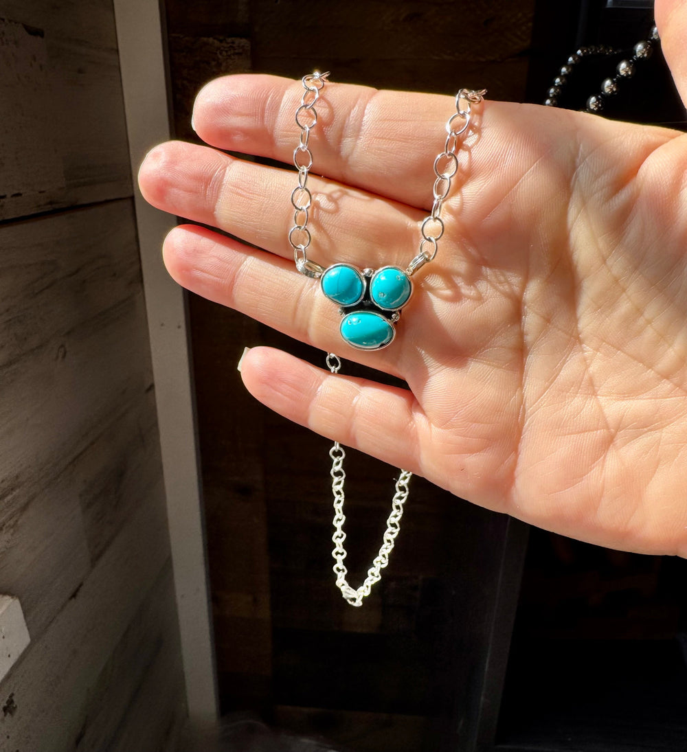 3-Stone Small Cluster Necklace – Kingman Turquoise – 17.5" ring Shopify Collective The Bijoux FAB Jewelry The Bijoux FAB Jewelry