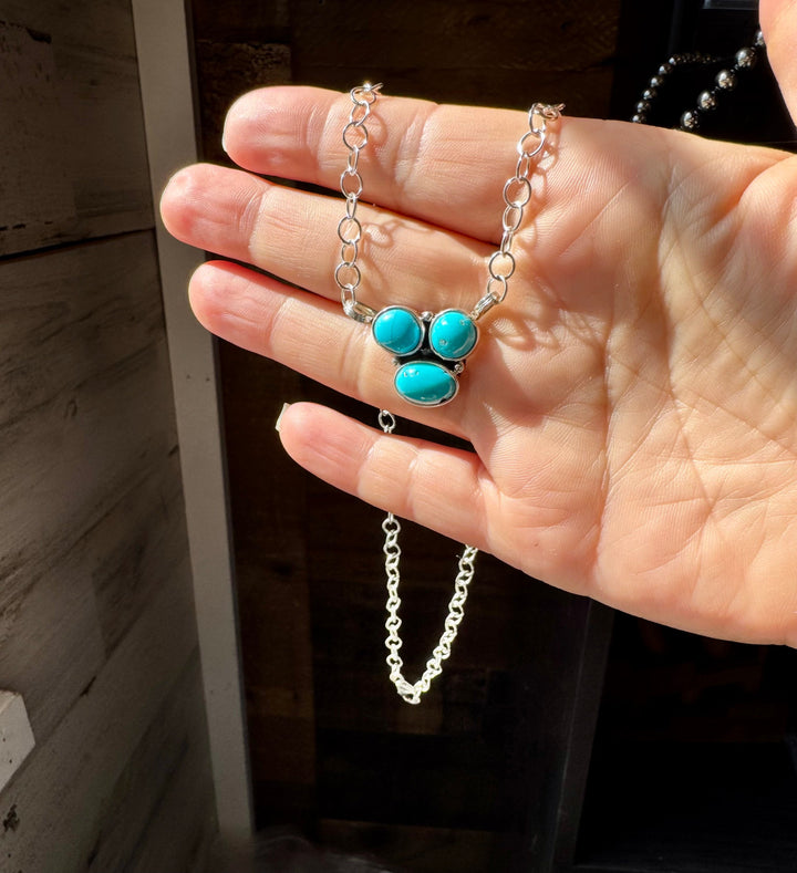 3-Stone Small Cluster Necklace – Kingman Turquoise – 17.5" ring Shopify Collective The Bijoux FAB Jewelry The Bijoux FAB Jewelry