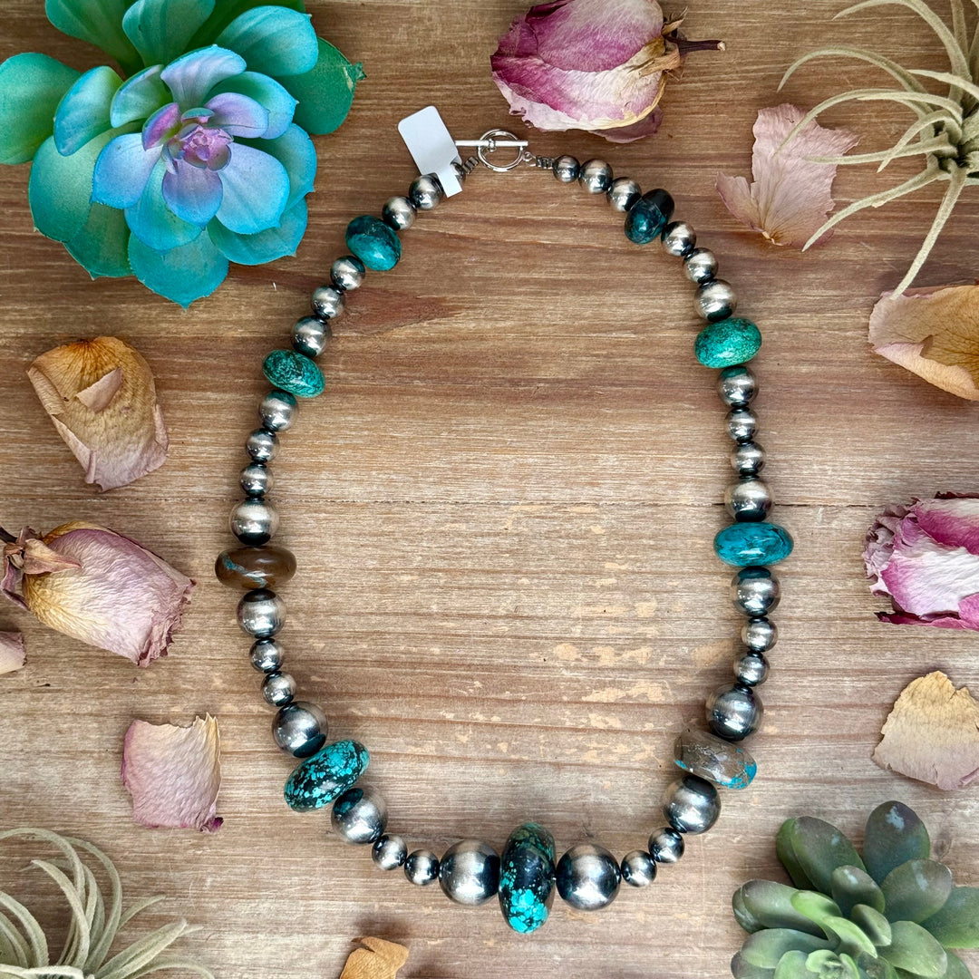 22” Massive Turquoise Rondelle Necklace – Sterling Silver Pearls Necklaces Shopify Collective The Bijoux FAB Jewelry The Bijoux FAB Jewelry