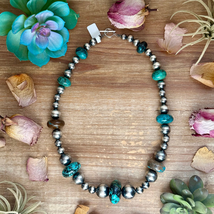 22” Massive Turquoise Rondelle Necklace – Sterling Silver Pearls Necklaces Shopify Collective The Bijoux FAB Jewelry The Bijoux FAB Jewelry