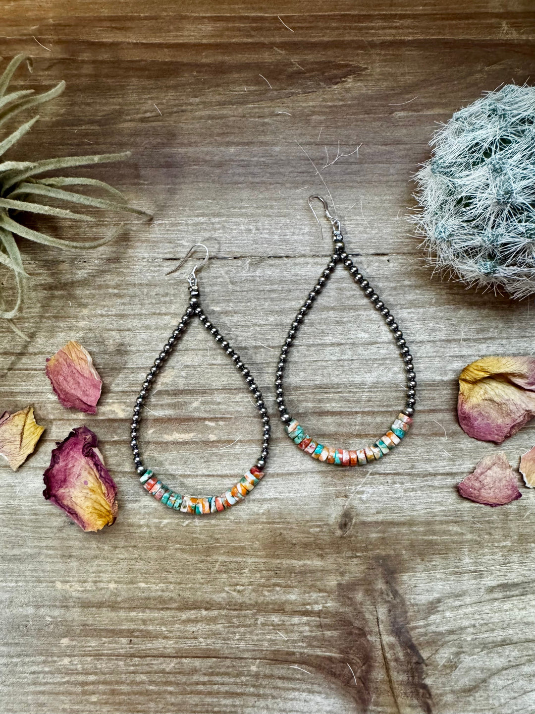3 mm teardrop earrings Sterling Silver Pearls with orange spiny/Turquoise Earrings Shopify Collective The Bijoux FAB Jewelry The Bijoux FAB Jewelry