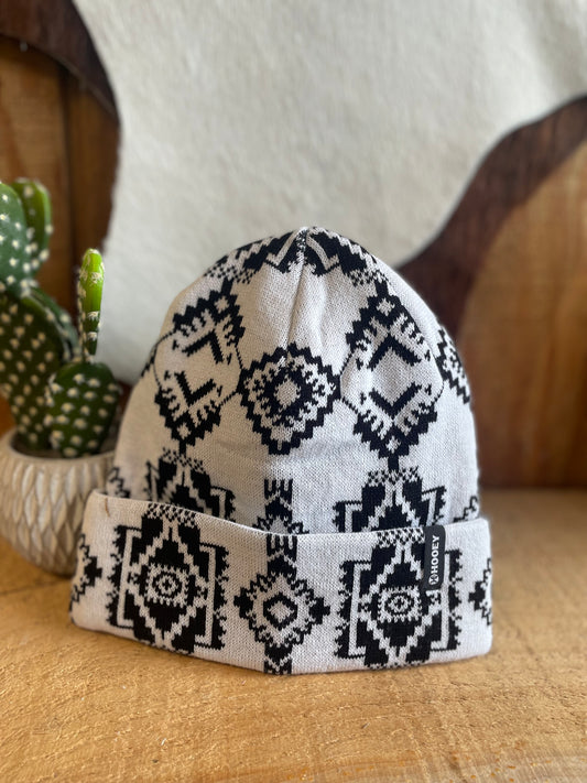 Hooey Beanie White And Black With Aztec Print Beanie Hooey