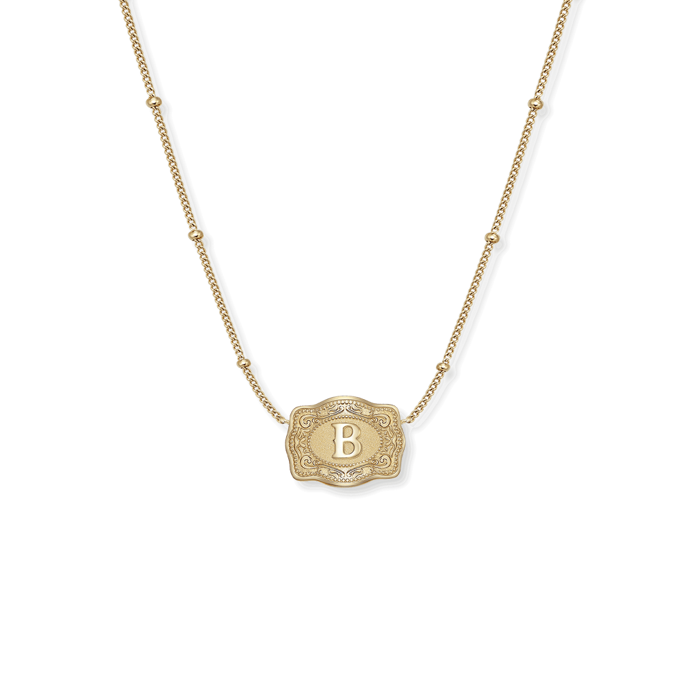 SpurWest Ultra Mini Belt Buckle Necklace (Initial) - Gold B Gold SpurWest