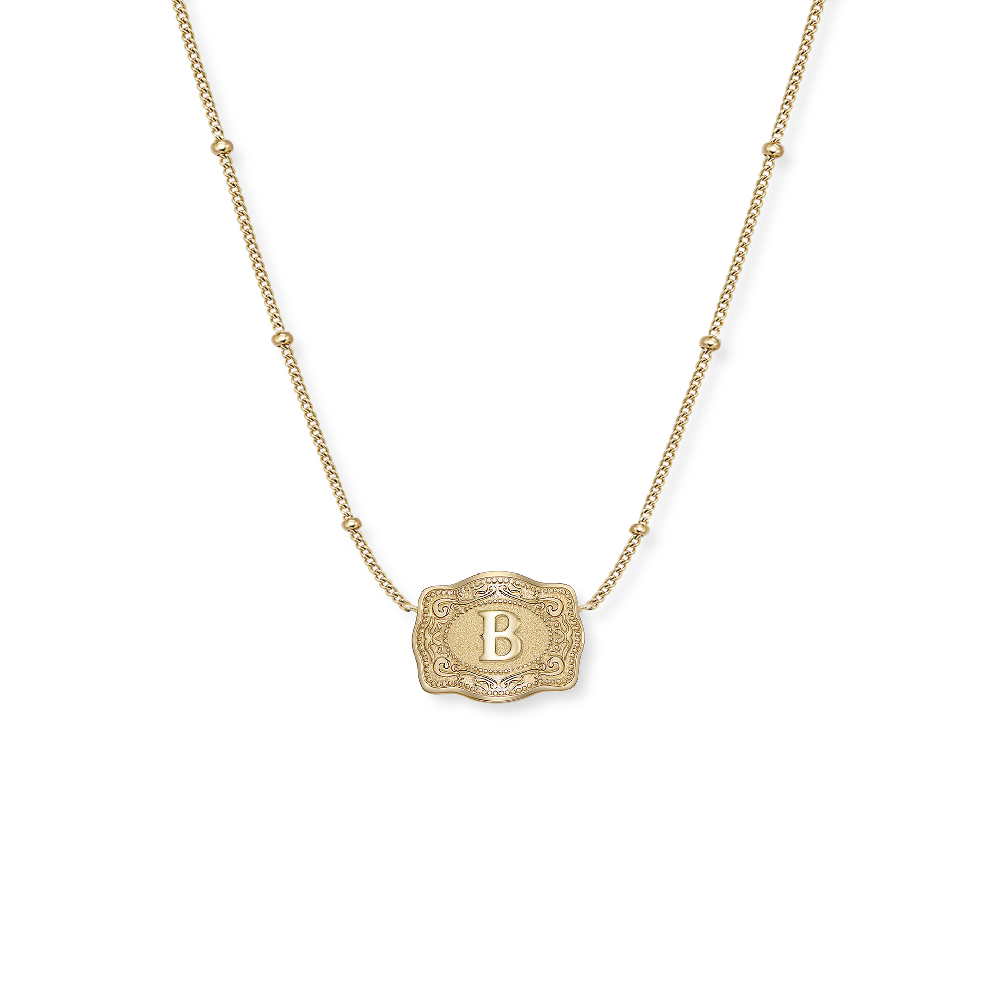 SpurWest Ultra Mini Belt Buckle Necklace (Initial) - Gold B Gold SpurWest