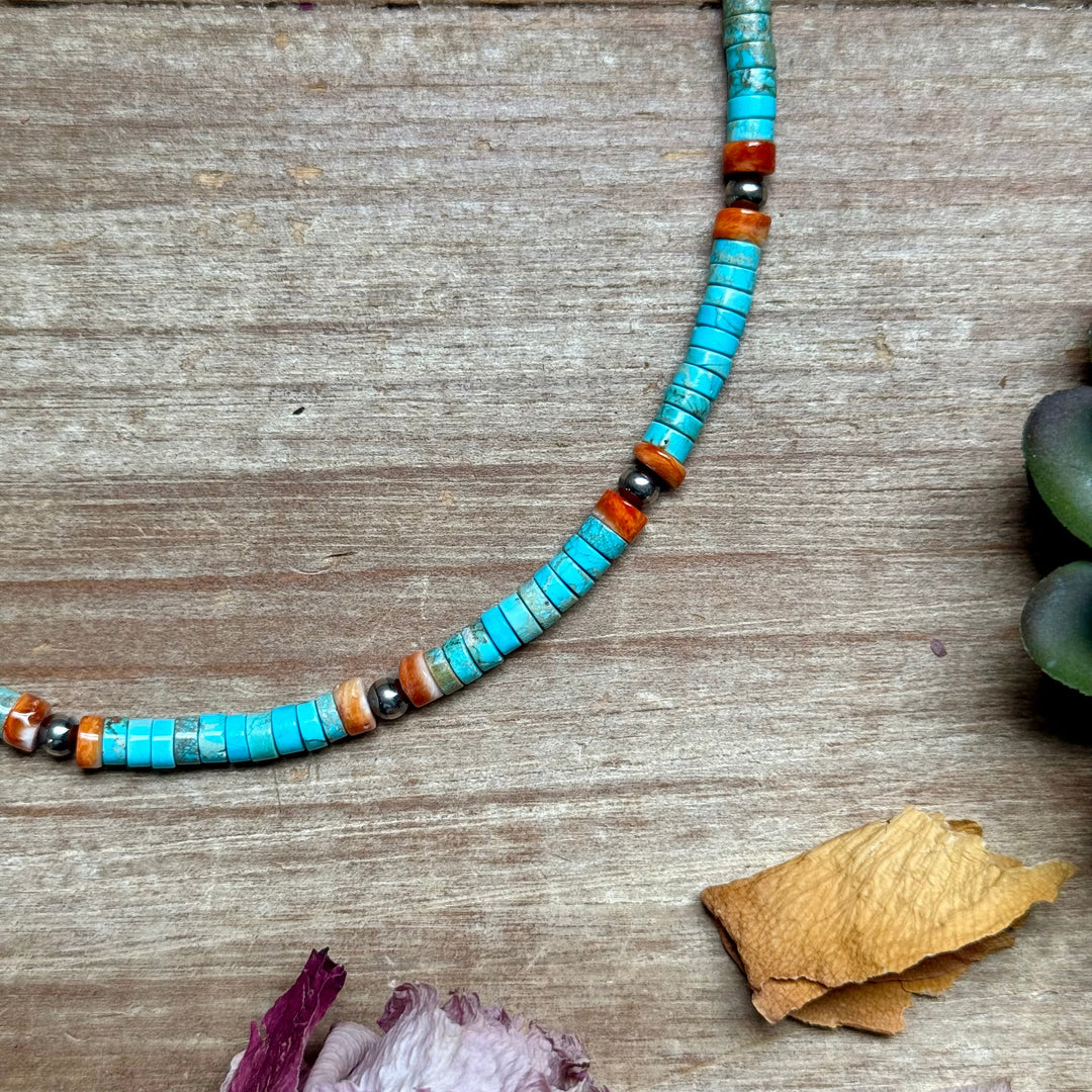 Turquoise & Spiny Oyster Heishi Necklace – 14” Necklaces Shopify Collective The Bijoux FAB Jewelry The Bijoux FAB Jewelry