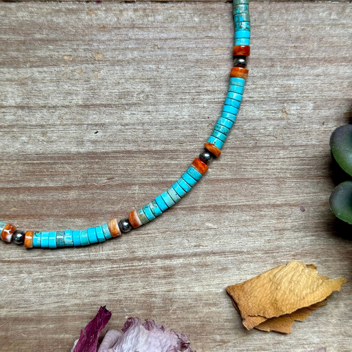 Turquoise & Spiny Oyster Heishi Necklace – 14” Necklaces Shopify Collective The Bijoux FAB Jewelry The Bijoux FAB Jewelry
