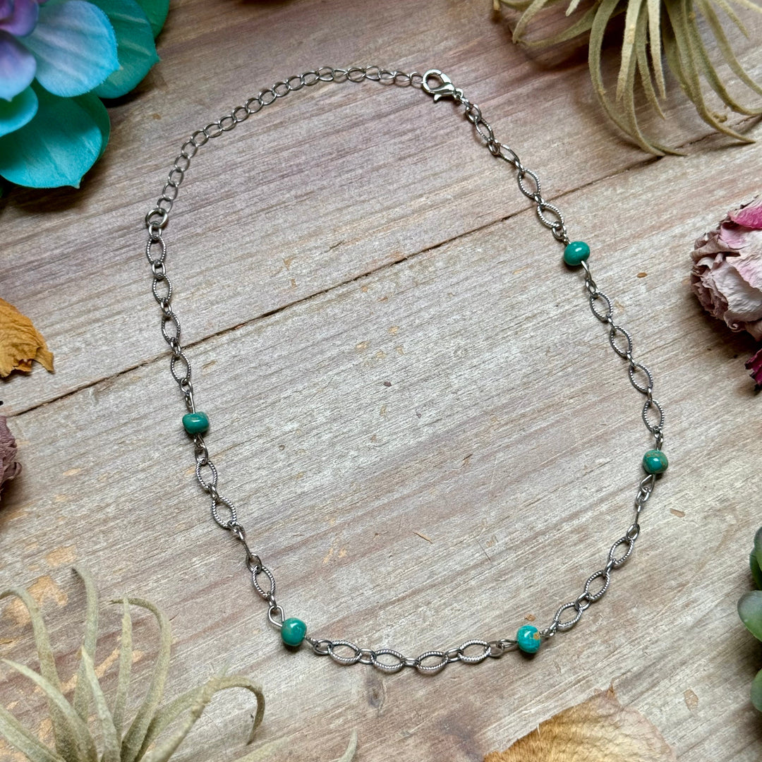Turquoise Chain Necklace – 14" – Silver Plated Chains Shopify Collective The Bijoux FAB Jewelry The Bijoux FAB Jewelry