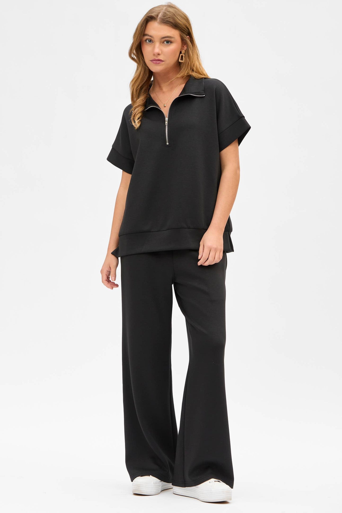 Short Sleeve Quarter Zip + Pants Set: BLACK Outfit Set Dear Scarlett