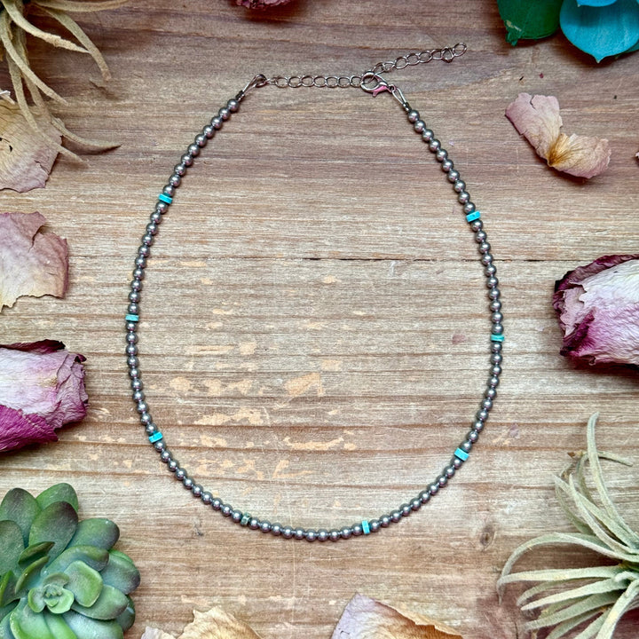 15” Variscite Turquoise Heishi Necklace – 4mm Silver Plated beads Necklaces Shopify Collective The Bijoux FAB Jewelry The Bijoux FAB Jewelry