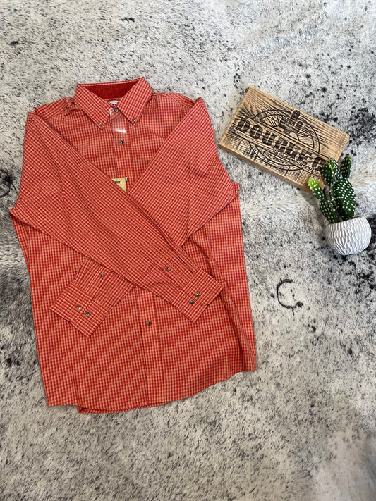 WRANGLER® GEORGE STRAIT™ LONG SLEEVE BUTTON DOWN ONE POCKET SHIRT IN SIENNA CHECK Shirts & Tops Wrangler