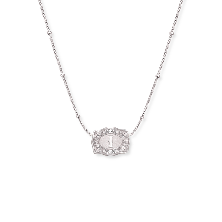 SpurWest Ultra Mini Belt Buckle Necklace (Initial) - Silver SpurWest
