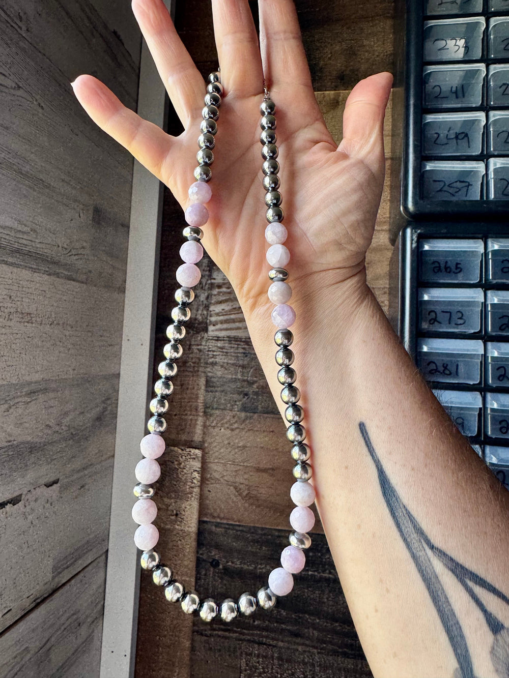 Faceted Kunzite & Sterling Silver Necklace – 8 mm Pearls – 20 Inch Necklaces Shopify Collective The Bijoux FAB Jewelry The Bijoux FAB Jewelry