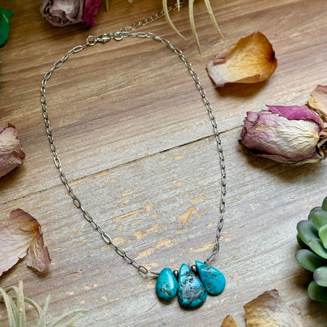 15” Turquoise Teardrop Chain Necklace – Silver Plated Paperclip Necklaces Shopify Collective The Bijoux FAB Jewelry The Bijoux FAB Jewelry