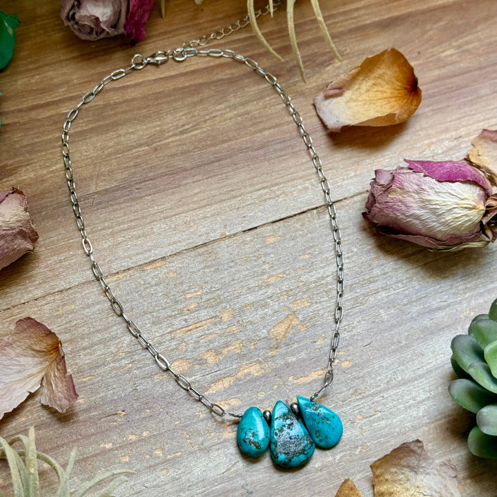 15” Turquoise Teardrop Chain Necklace – Silver Plated Paperclip Necklaces Shopify Collective The Bijoux FAB Jewelry The Bijoux FAB Jewelry