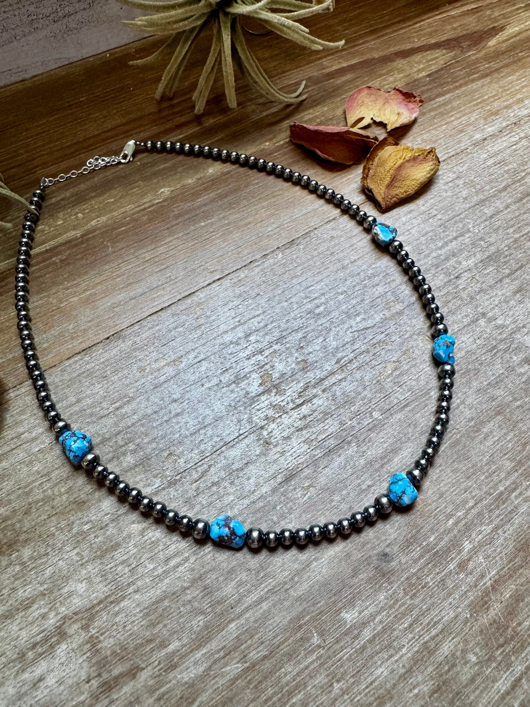 Golden Hill Turquoise & Sterling Silver Pearl Necklace – 16" + Extender Necklaces Shopify Collective The Bijoux FAB Jewelry The Bijoux FAB Jewelry