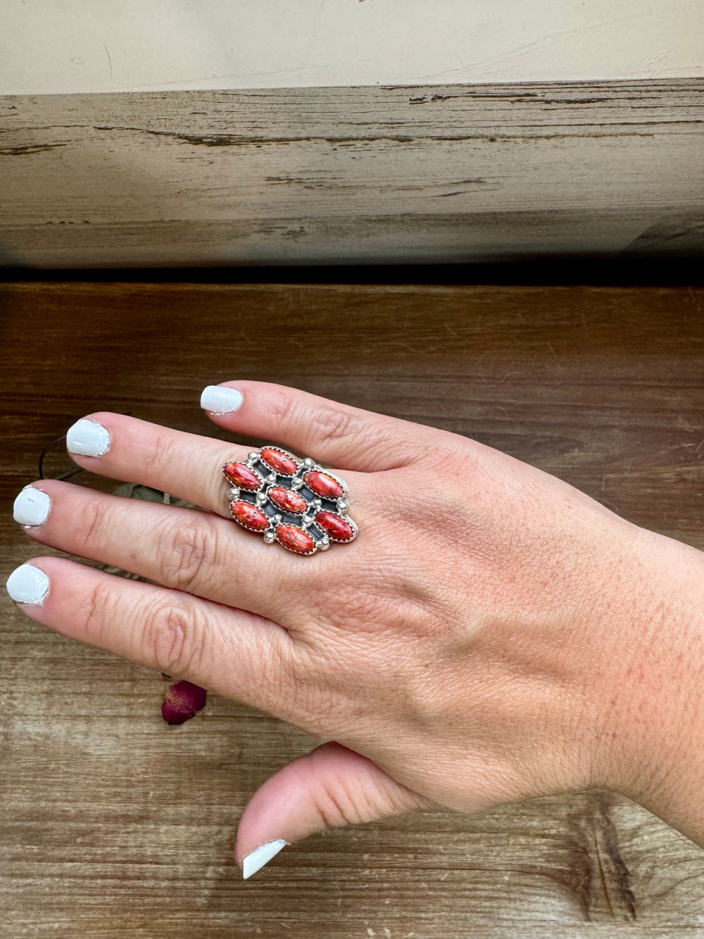 Cluster - size 8 - red spiny and sterling silver ring Shopify Collective The Bijoux FAB Jewelry The Bijoux FAB Jewelry