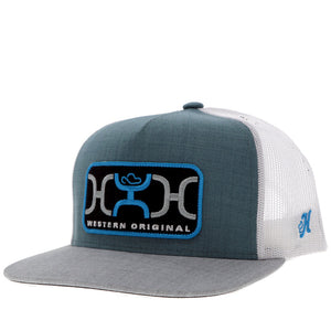 LOOP" HAT TEAL/WHITE W/BLUE/GREY/BLACK RECTANGLE PATCH