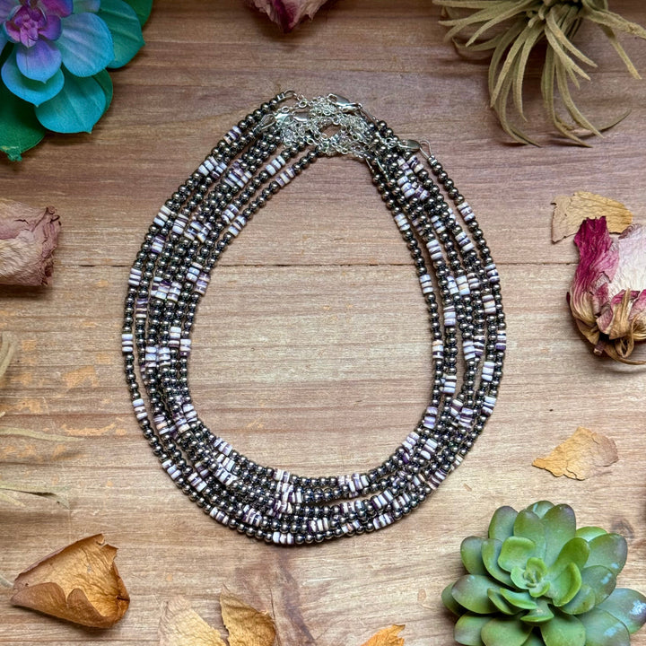 Wampum Shell & Sterling Silver Necklace 4mm 16" Necklaces Shopify Collective The Bijoux FAB Jewelry The Bijoux FAB Jewelry