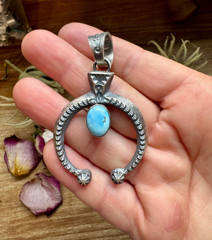 Naja Pendant with Golden Hill Turquoise – Option 2 – Sterling Silver – Native Made by KB – Fits 8mm Pendant Shopify Collective The Bijoux FAB Jewelry The Bijoux FAB Jewelry
