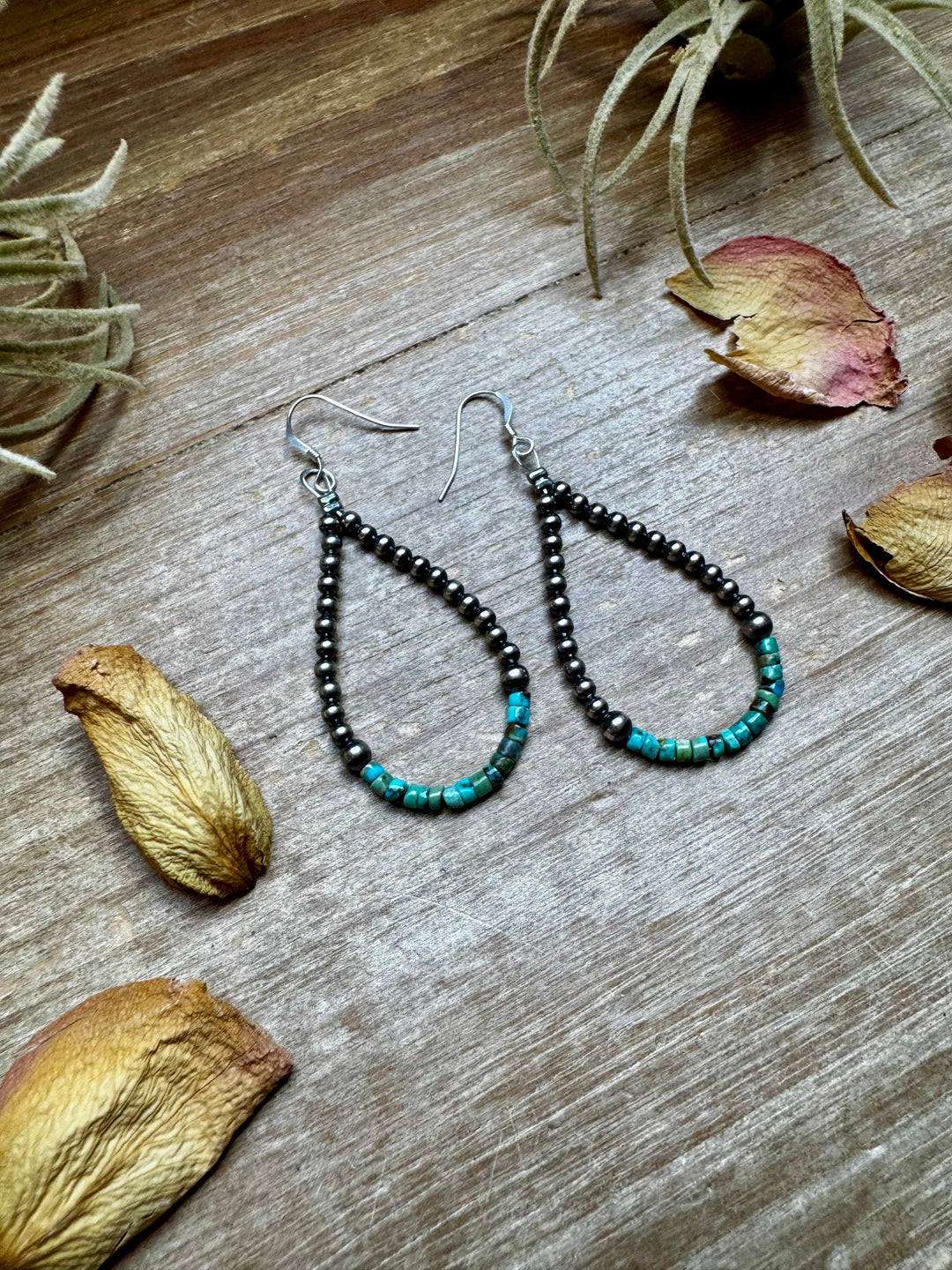 Teardrop Earrings – Sterling Silver Pearl & Blue Turquoise Heishi Earrings Shopify Collective The Bijoux FAB Jewelry The Bijoux FAB Jewelry