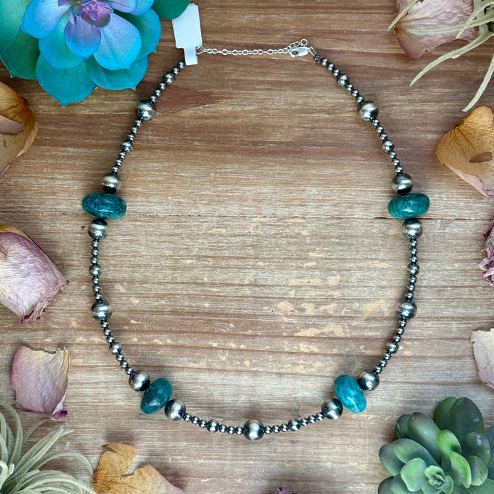 18.5” Turquoise Necklace – Sterling Silver Pearls Necklaces Shopify Collective The Bijoux FAB Jewelry The Bijoux FAB Jewelry