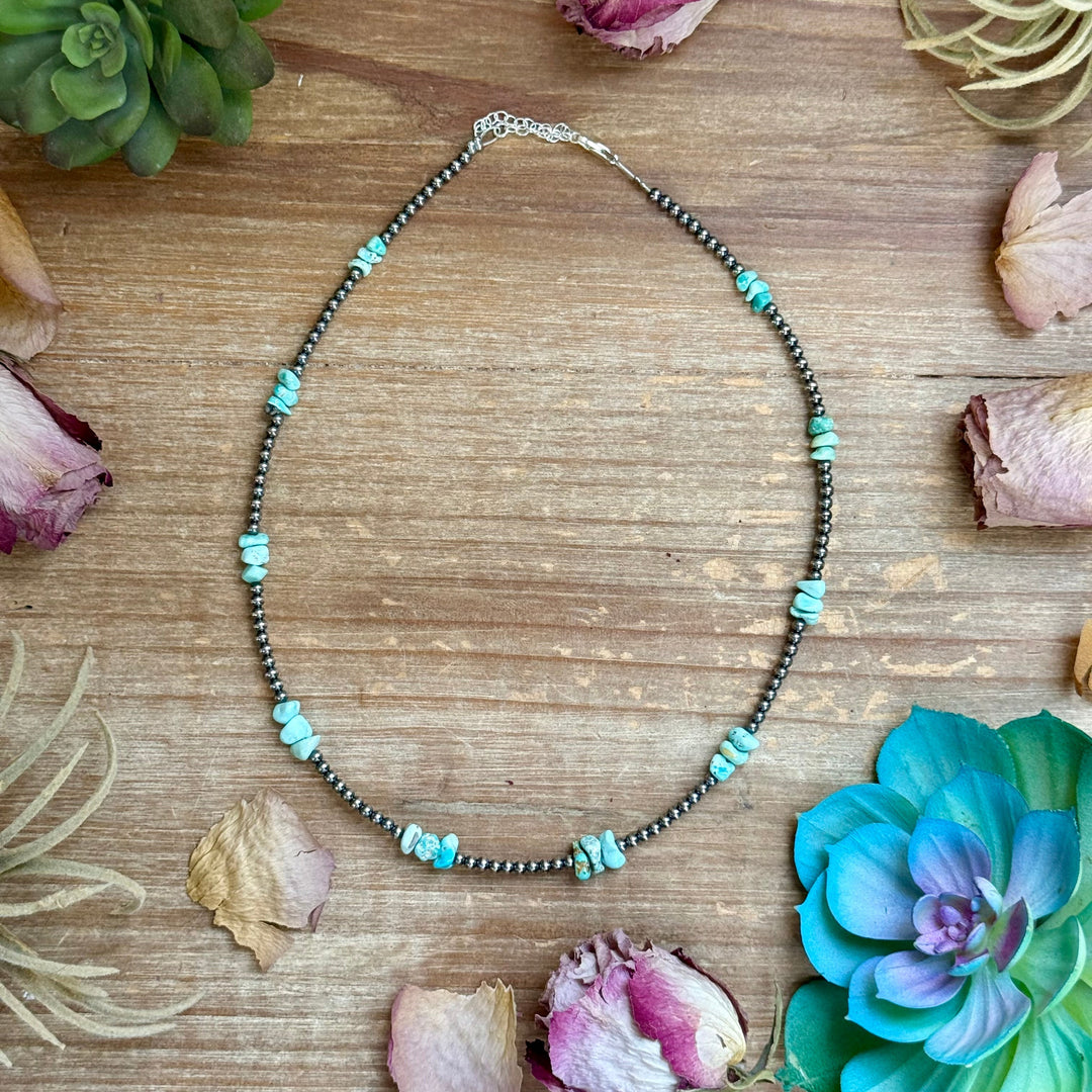 16.5” Sky Blue Lone Mountain Turquoise Nugget Necklace – 3mm Sterling Silver Pearls Necklaces Shopify Collective The Bijoux FAB Jewelry The Bijoux FAB Jewelry