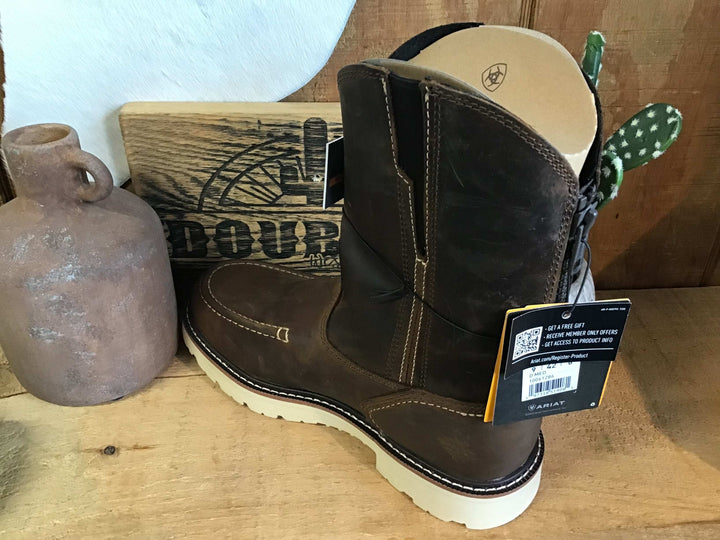 MNS Rebar Lift Pull On Moc Toe Work Boot DISTRESSED BROWN Boots ariatfootwear Ariat