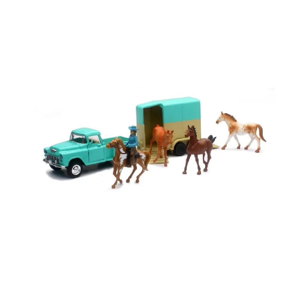 Western Valley Ranch Chevrolet Vintage '55 Pickup & Trailer with Horses Toy 5100007 Toy M & F