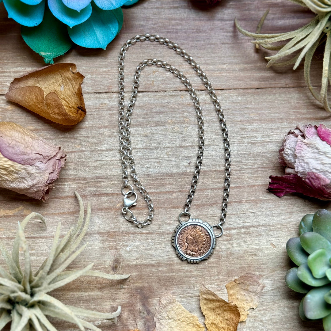 90 - Sterling Silver Indian Head Penny Framed Fixed Chain Necklace by Jason Ogg Necklaces Shopify Collective The Bijoux FAB Jewelry The Bijoux FAB Jewelry