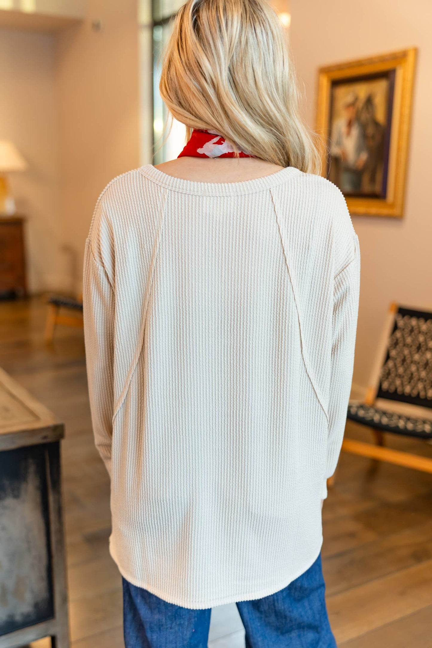 Curly Rib V Neck Long Sleeve Top Andrée by Unit