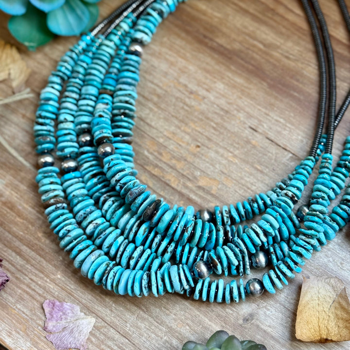 23” Ice Blue Turquoise Graduated Necklace – Sterling Silver & Hematite Necklaces Shopify Collective The Bijoux FAB Jewelry The Bijoux FAB Jewelry