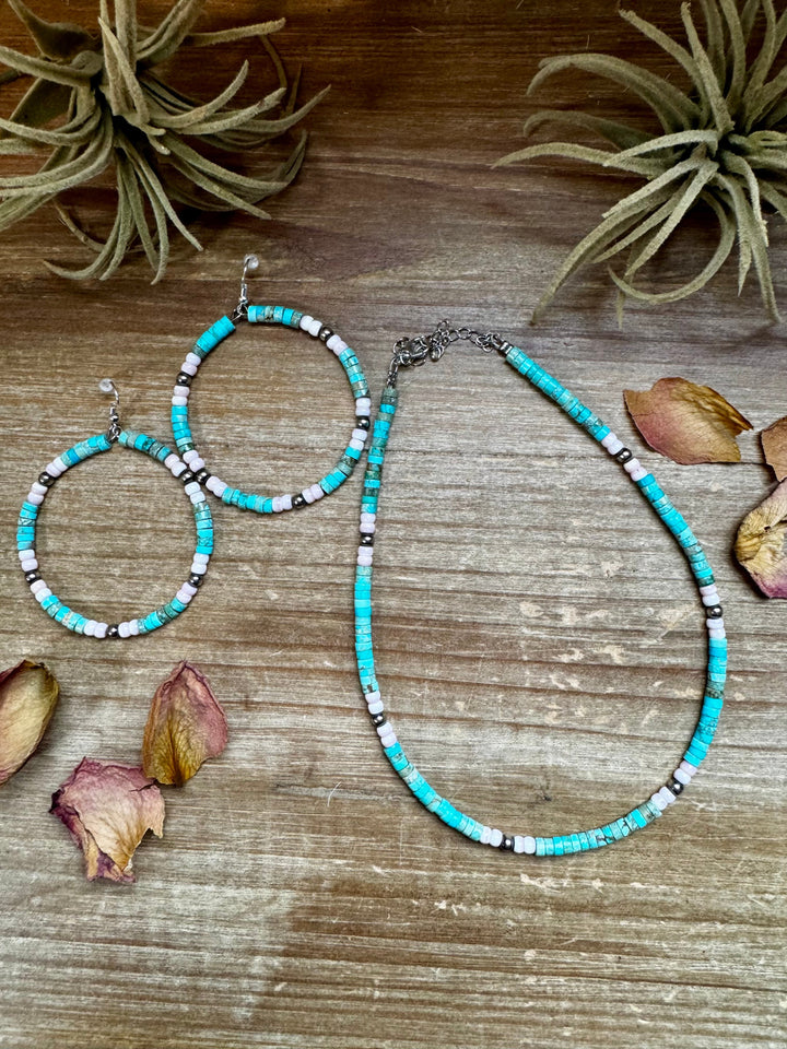 Turquoise Variscite & Pink Conch Hoop Earrings – Exclusive Bijoux FAB Design Earrings Shopify Collective The Bijoux FAB Jewelry The Bijoux FAB Jewelry