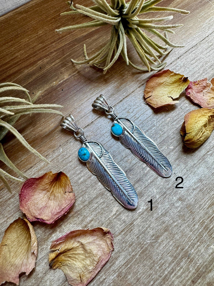 Feather Pendant – Kingman Turquoise & Sterling Silver Pendant Shopify Collective The Bijoux FAB Jewelry The Bijoux FAB Jewelry