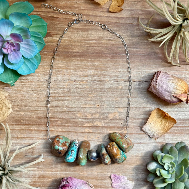 16” Chunky Turquoise Paperclip Necklace – Sterling Silver Center Necklaces Shopify Collective The Bijoux FAB Jewelry The Bijoux FAB Jewelry